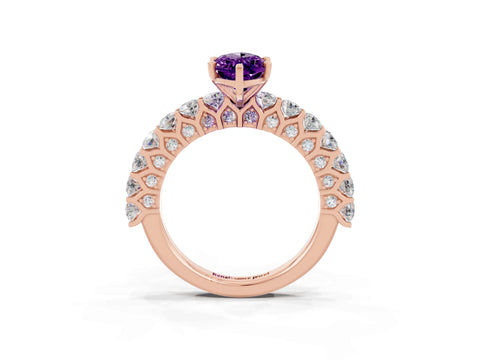 Rose gold Marquise Cut Amethyst Solitaire Ring with Shared Prong Pavé Band and Four-Prong Setting_3