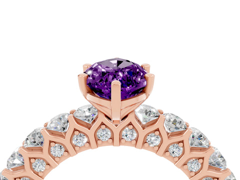 Rose gold Marquise Cut Amethyst Solitaire Ring with Shared Prong Pavé Band and Four-Prong Setting_4