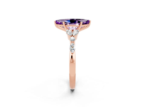 Rose gold Marquise Cut Amethyst Solitaire Ring with Side Stones and Four-Prong Setting_14