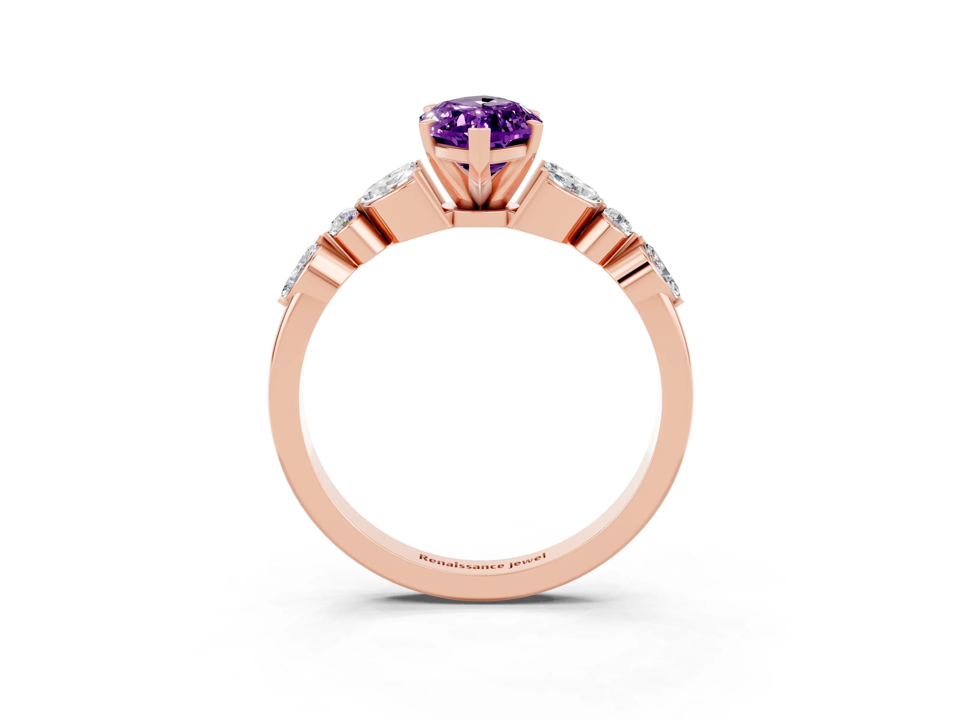 Rose gold Marquise Cut Amethyst Solitaire Ring with Side Stones and Four-Prong Setting_15