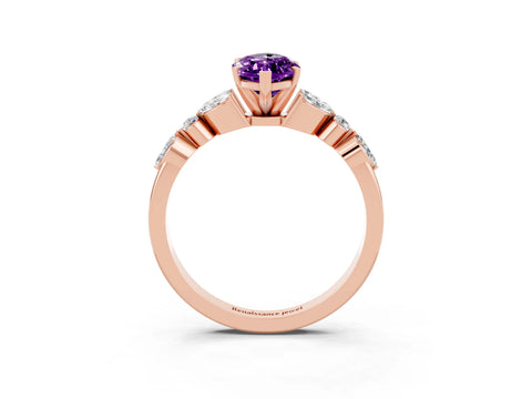 Rose gold Marquise Cut Amethyst Solitaire Ring with Side Stones and Four-Prong Setting_15