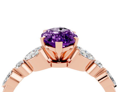 Rose gold Marquise Cut Amethyst Solitaire Ring with Side Stones and Four-Prong Setting_16