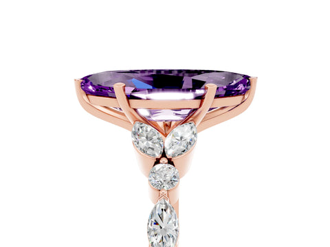 Rose gold Marquise Cut Amethyst Solitaire Ring with Side Stones and Four-Prong Setting_17