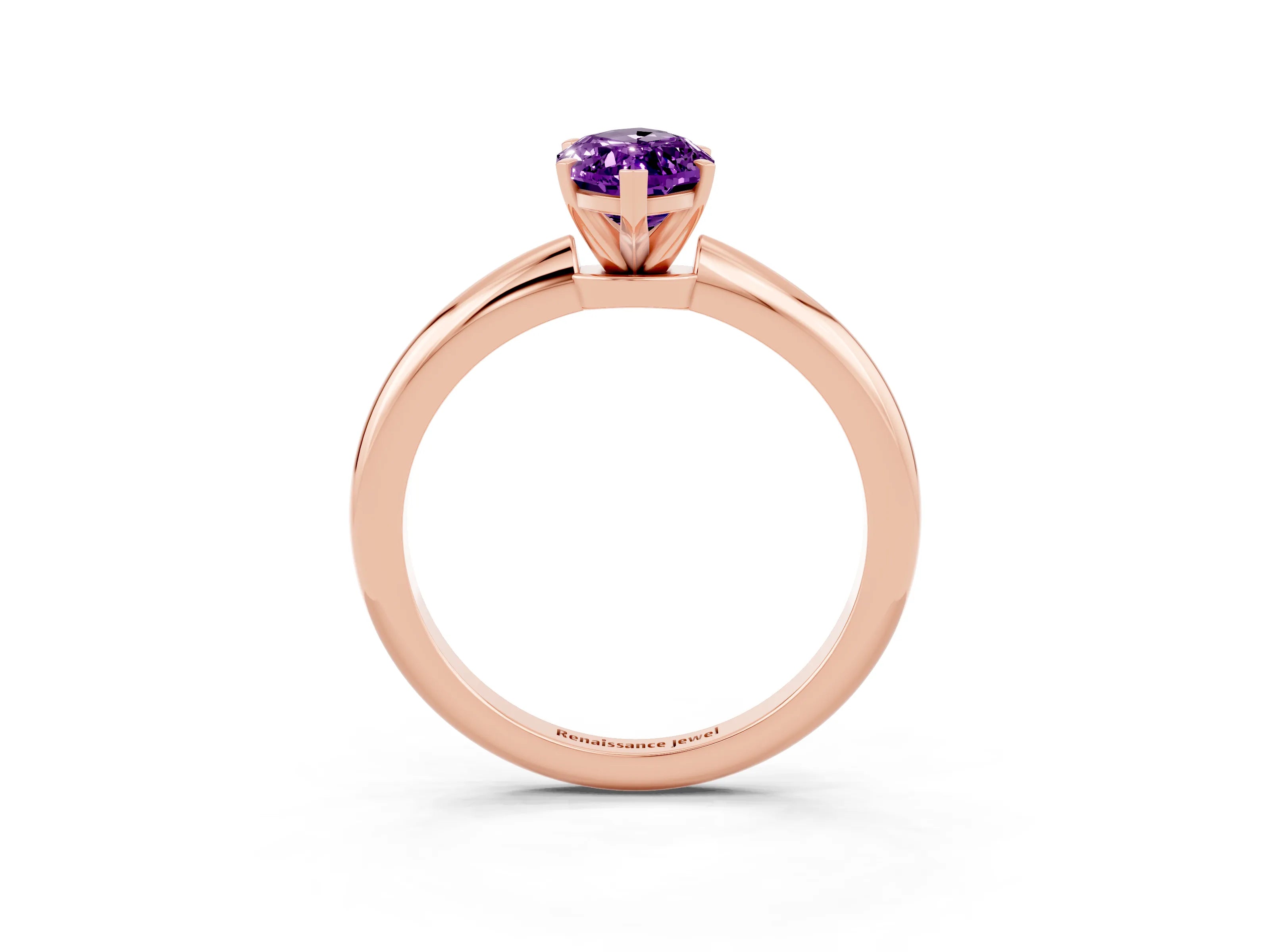 Rose gold Marquise Cut Amethyst Solitaire Ring with Six-Prong Setting and Classic Band_3