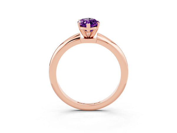 Rose gold Marquise Cut Amethyst Solitaire Ring with Six-Prong Setting and Classic Band