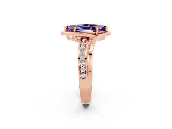 Rose gold Marquise Cut Amethyst Solitaire Ring with Split Shank and Prong Setting