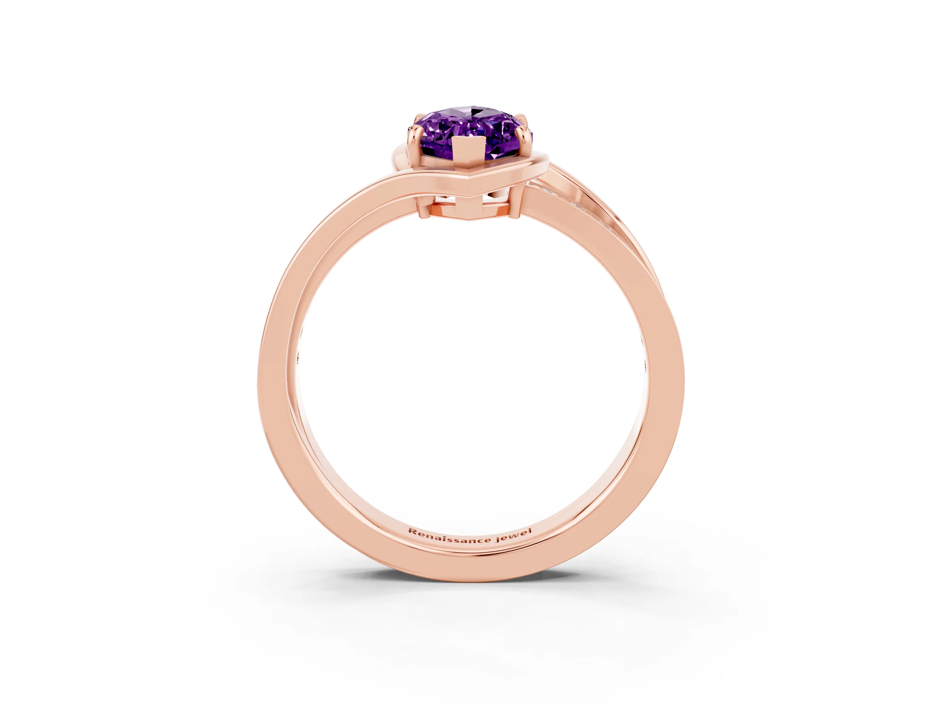 Rose gold Marquise Cut Amethyst Solitaire Ring with Split Shank and Prong Setting_3