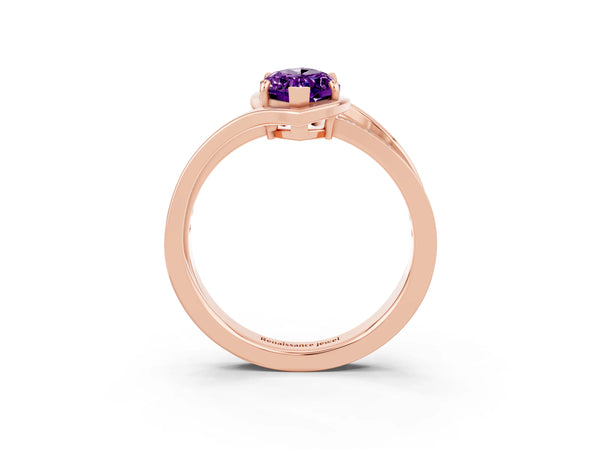 Rose gold Marquise Cut Amethyst Solitaire Ring with Split Shank and Prong Setting