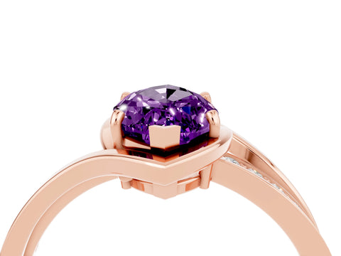 Rose gold Marquise Cut Amethyst Solitaire Ring with Split Shank and Prong Setting_4