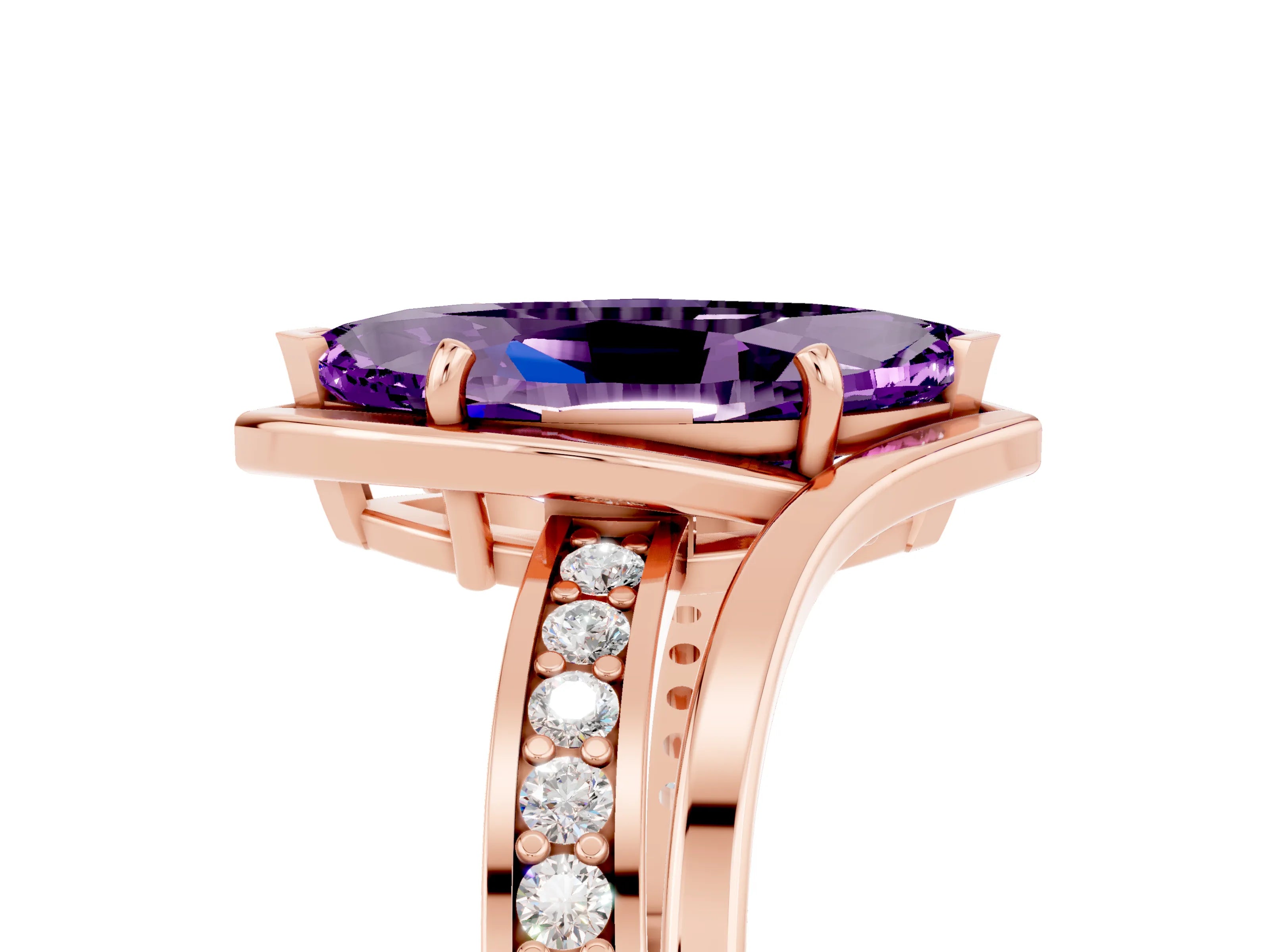 Rose gold Marquise Cut Amethyst Solitaire Ring with Split Shank and Prong Setting_5