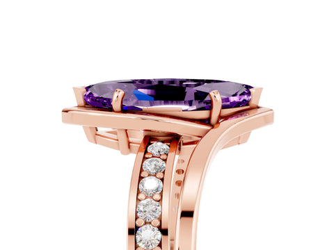 Rose gold Marquise Cut Amethyst Solitaire Ring with Split Shank and Prong Setting_5