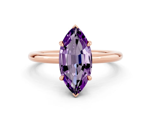 Rose gold Marquise Cut Amethyst Solitaire Ring with Thin Band and Four-Prong Setting_12