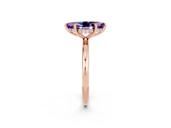Rose gold Marquise Cut Amethyst Solitaire Ring with Thin Band and Four-Prong Setting