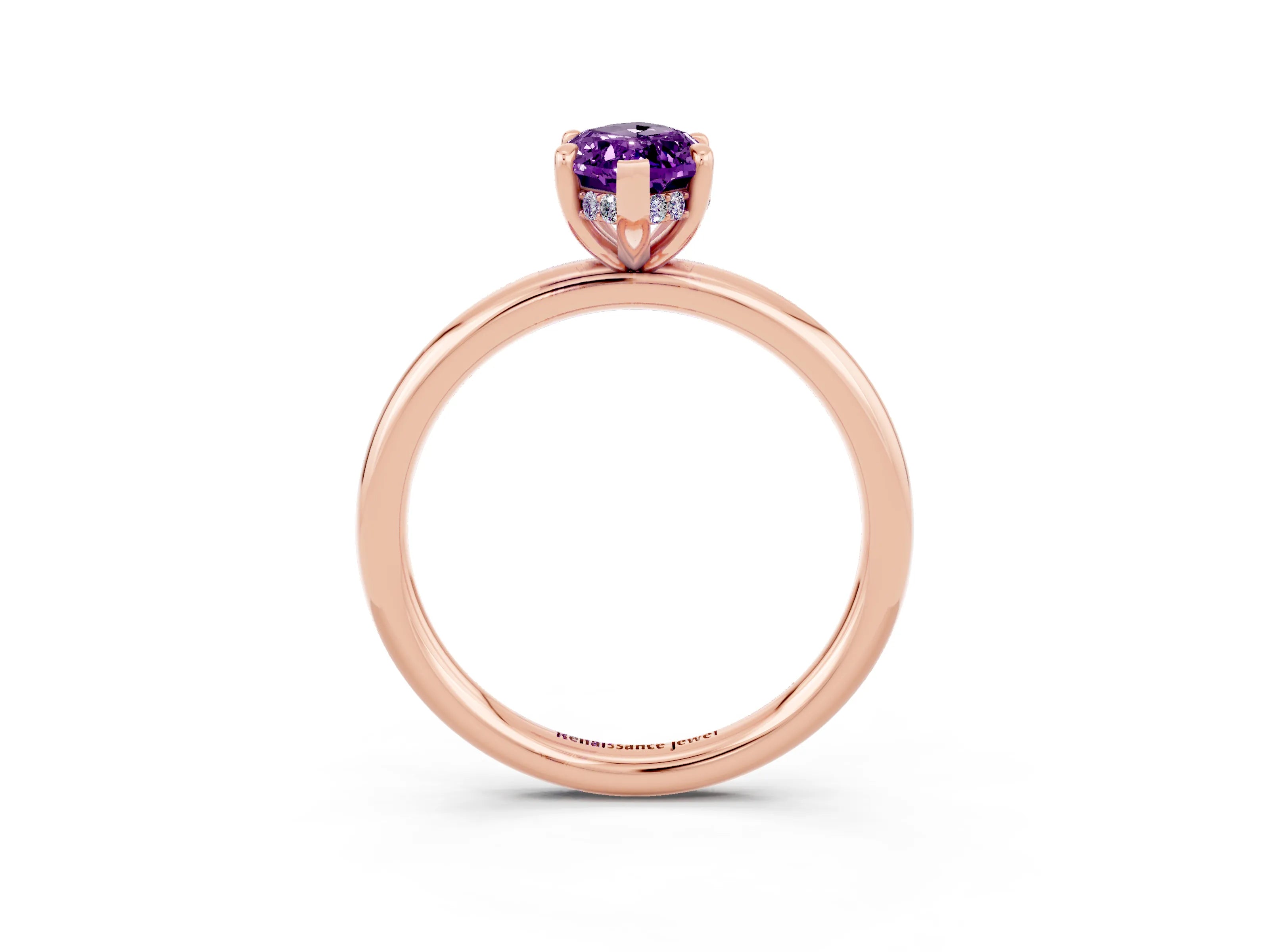 Rose gold Marquise Cut Amethyst Solitaire Ring with Thin Band and Four-Prong Setting_15