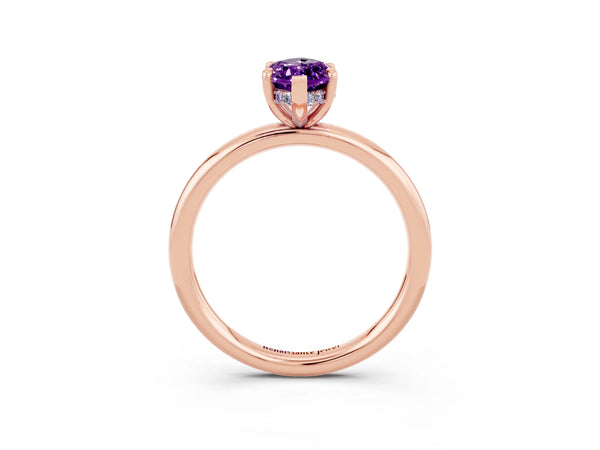 Rose gold Marquise Cut Amethyst Solitaire Ring with Thin Band and Four-Prong Setting
