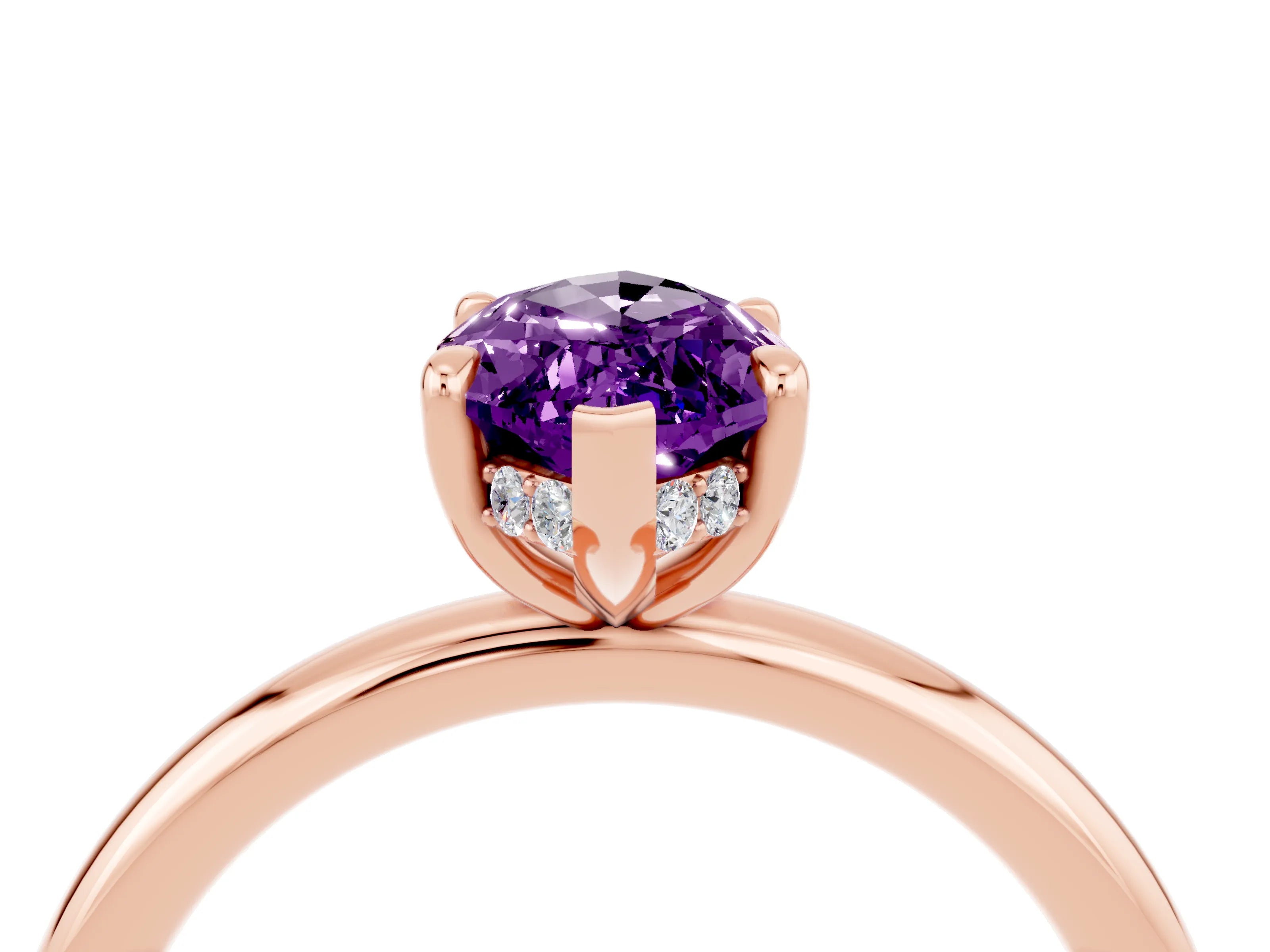 Rose gold Marquise Cut Amethyst Solitaire Ring with Thin Band and Four-Prong Setting_16
