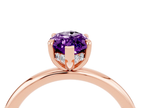 Rose gold Marquise Cut Amethyst Solitaire Ring with Thin Band and Four-Prong Setting_16