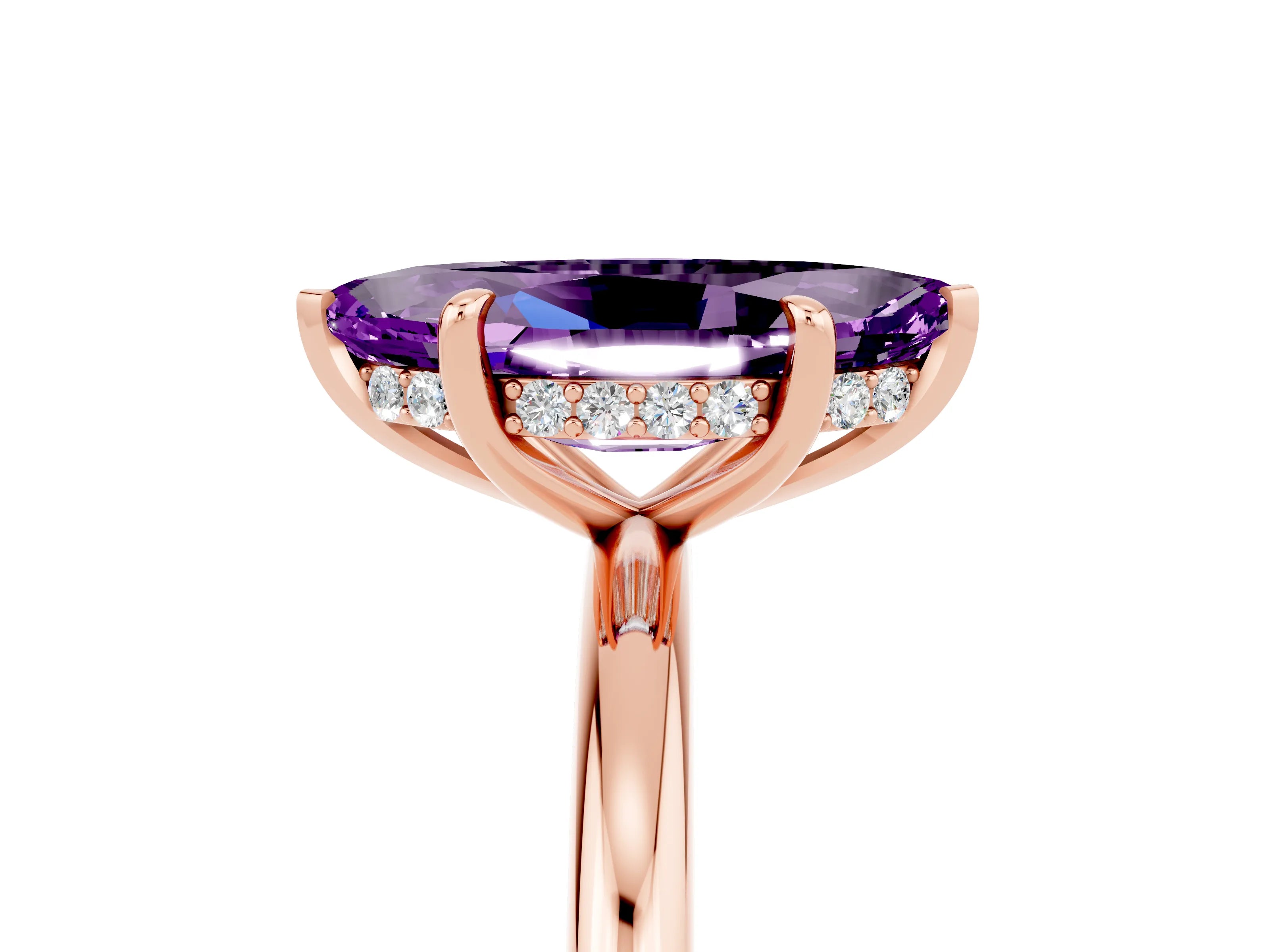 Rose gold Marquise Cut Amethyst Solitaire Ring with Thin Band and Four-Prong Setting_17