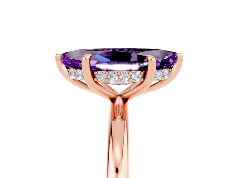 Rose gold Marquise Cut Amethyst Solitaire Ring with Thin Band and Four-Prong Setting_17