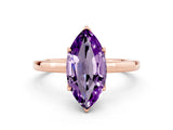 Rose gold Marquise Cut Amethyst Solitaire Ring with Thin Band and Prong Setting_12