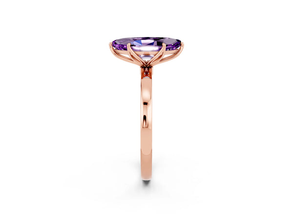 Rose gold Marquise Cut Amethyst Solitaire Ring with Thin Band and Prong Setting