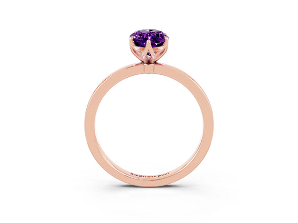 Rose gold Marquise Cut Amethyst Solitaire Ring with Thin Band and Prong Setting