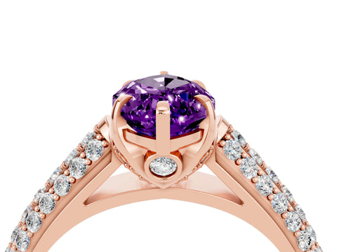 Rose gold Marquise Cut Amethyst Solitaire Ring with Three-Row Pavé Band and Four-Prong Setting_16