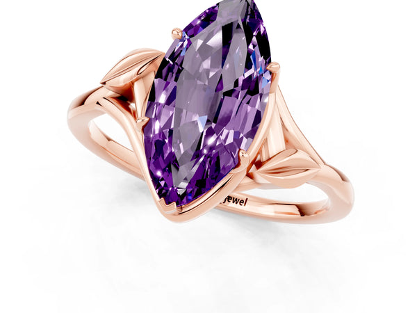 Rose gold Marquise Cut Amethyst Solitaire Ring with Twist Band and Four-Prong Setting
