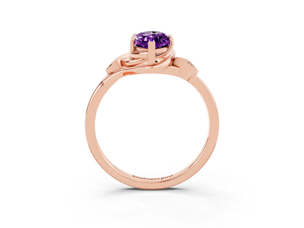 Rose gold Marquise Cut Amethyst Solitaire Ring with Twist Band and Four-Prong Setting