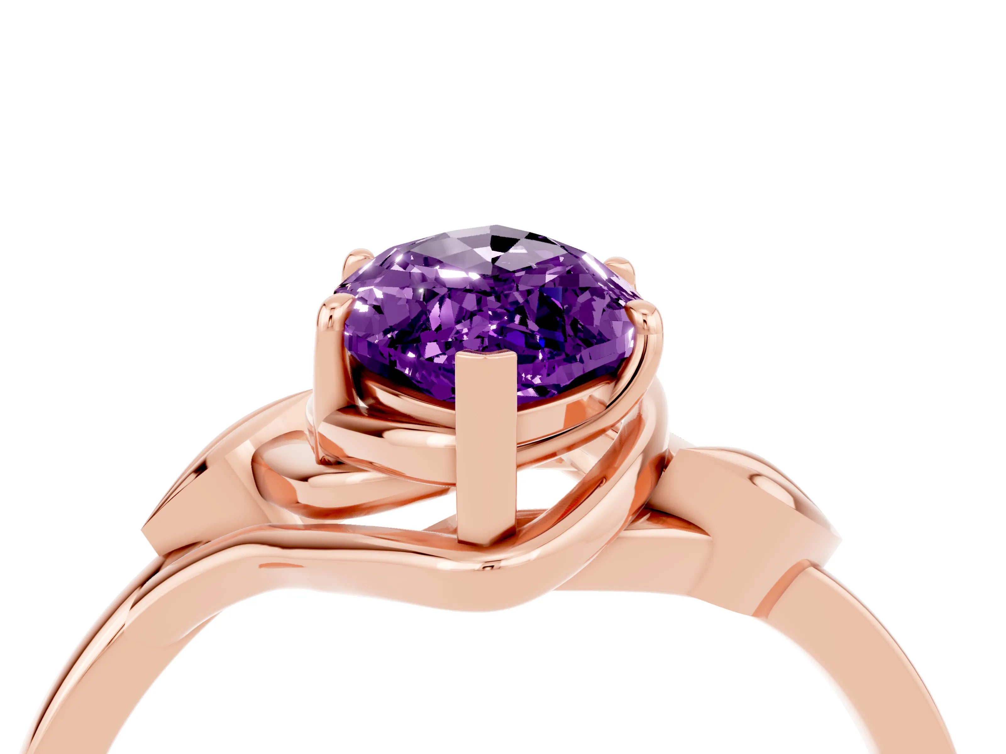 Rose gold Marquise Cut Amethyst Solitaire Ring with Twist Band and Four-Prong Setting_28