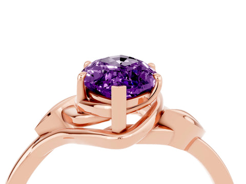 Rose gold Marquise Cut Amethyst Solitaire Ring with Twist Band and Four-Prong Setting_28