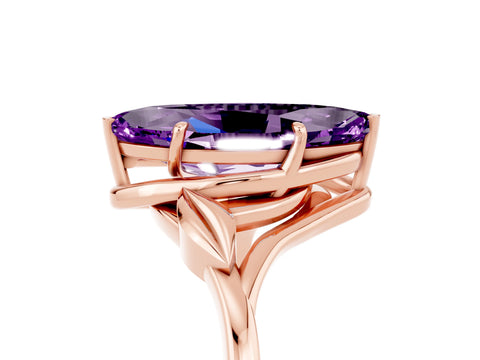 Rose gold Marquise Cut Amethyst Solitaire Ring with Twist Band and Four-Prong Setting_29