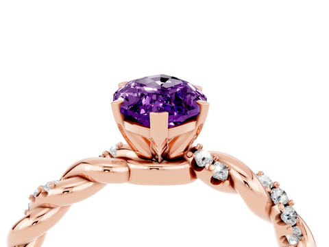 Rose gold Marquise Cut Amethyst Solitaire Ring with Twisted Band and Pavé Accents_4