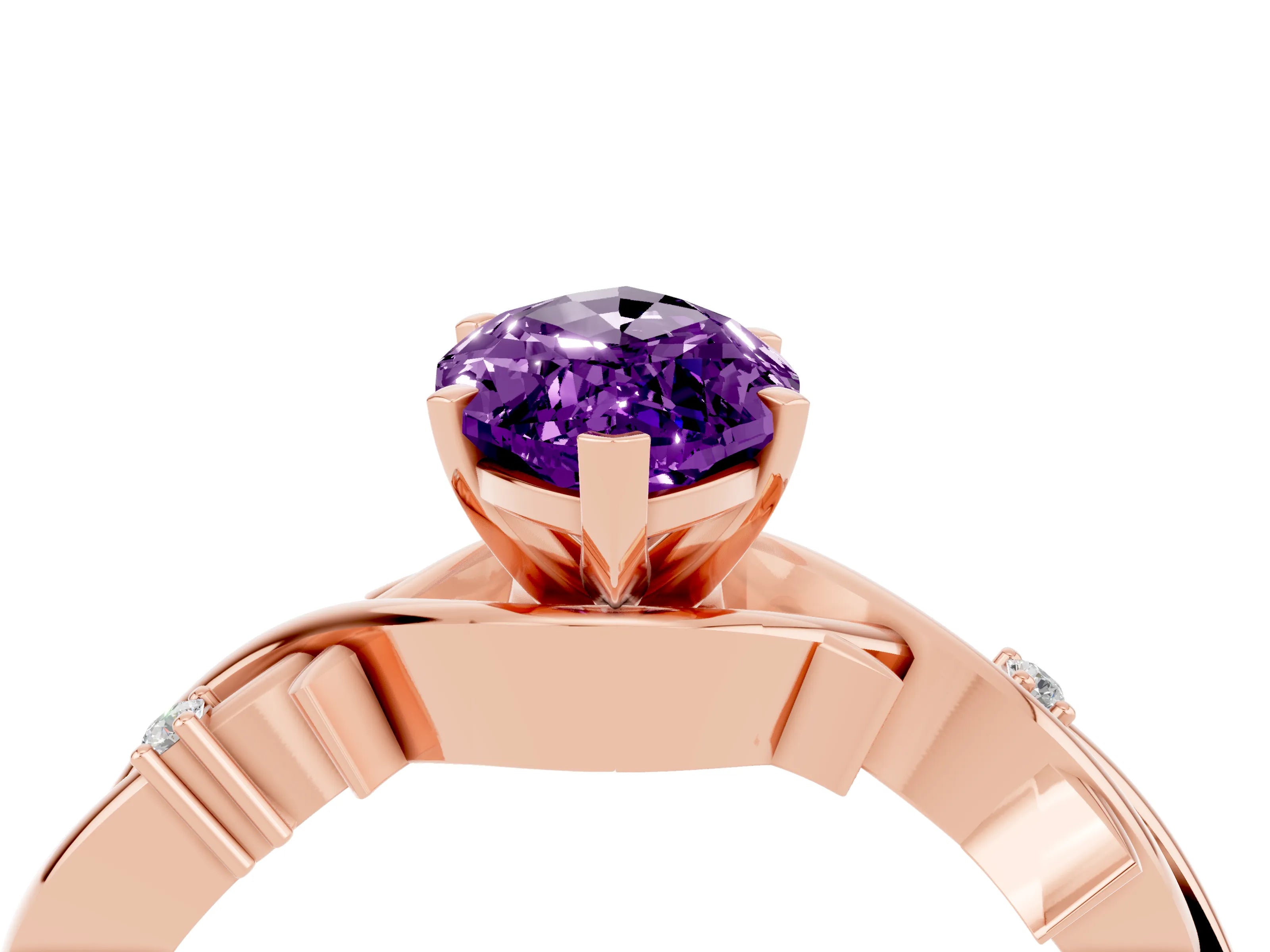 Rose gold Marquise Cut Amethyst Solitaire Ring with Twisted Band and Prong Setting_4