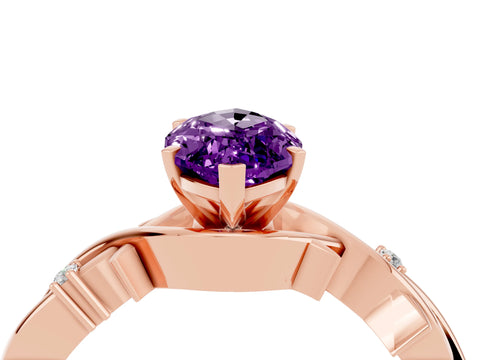 Rose gold Marquise Cut Amethyst Solitaire Ring with Twisted Band and Prong Setting_4