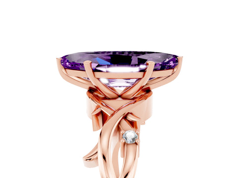 Rose gold Marquise Cut Amethyst Solitaire Ring with Twisted Band and Prong Setting_5