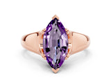 Rose gold Marquise Cut Amethyst Solitaire Ring with Wide Band and Prong Setting