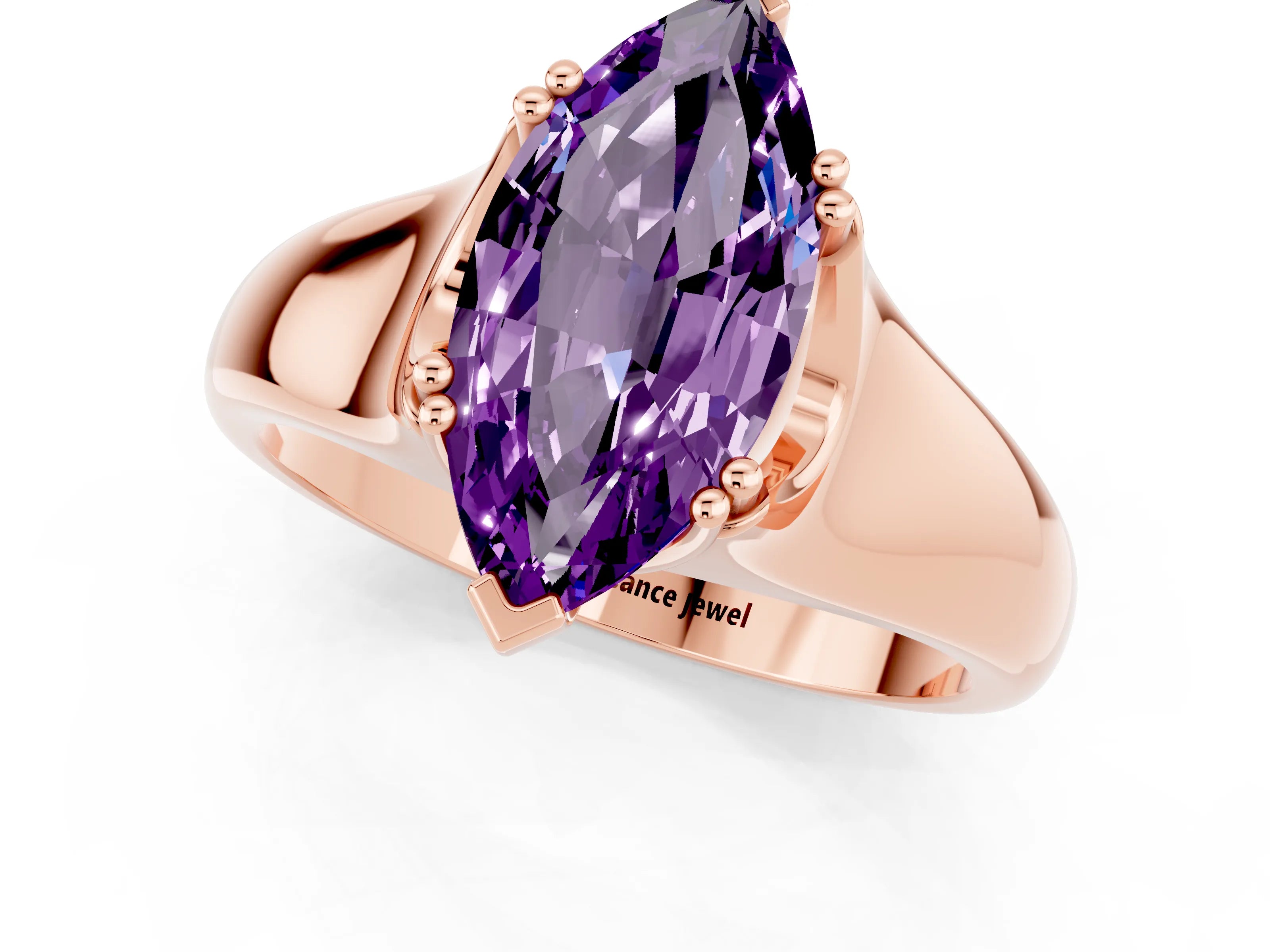 Rose gold Marquise Cut Amethyst Solitaire Ring with Wide Band and Prong Setting_1