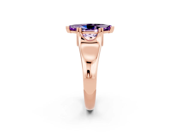 Rose gold Marquise Cut Amethyst Solitaire Ring with Wide Band and Prong Setting