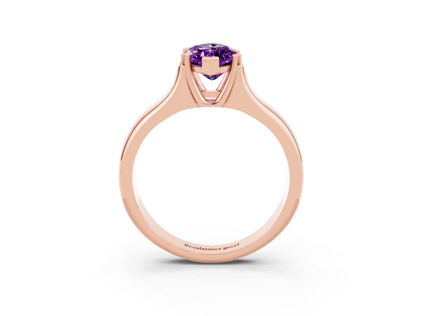 Rose gold Marquise Cut Amethyst Solitaire Ring with Wide Band and Prong Setting