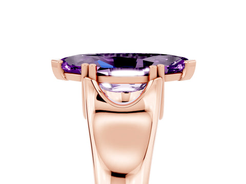 Rose gold Marquise Cut Amethyst Solitaire Ring with Wide Band and Prong Setting_5