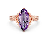 Rose gold Marquise Cut Amethyst Solitaire Twist Band Prong Setting Ring_36