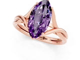 Rose gold Marquise Cut Amethyst Solitaire Twist Band Prong Setting Ring_37