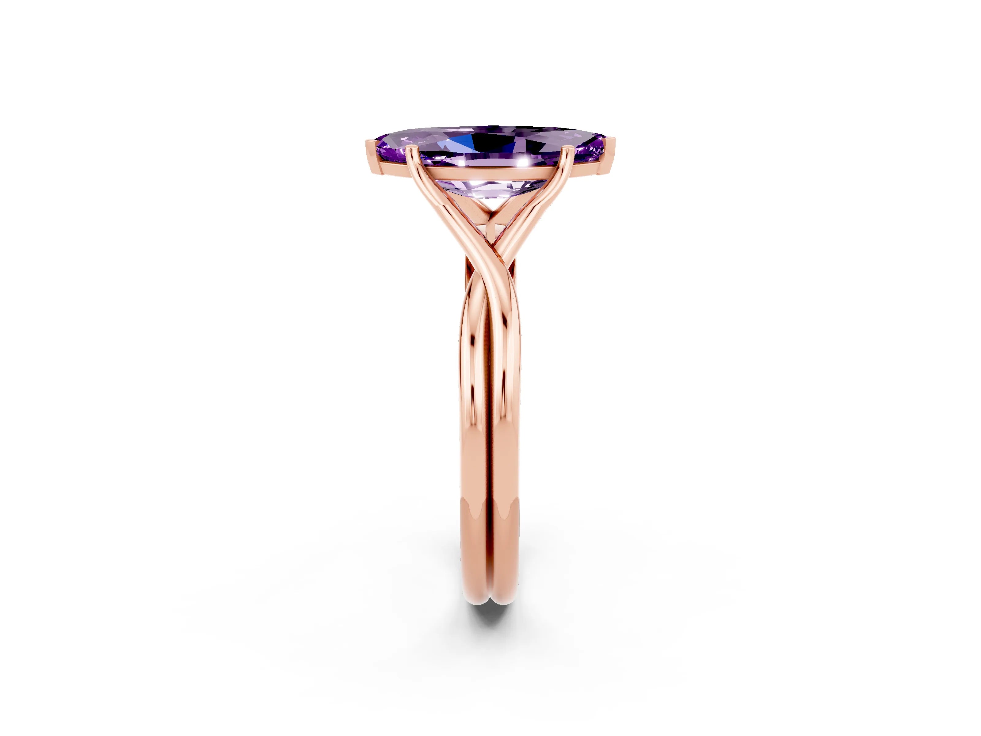 Rose gold Marquise Cut Amethyst Solitaire Twist Band Prong Setting Ring_38