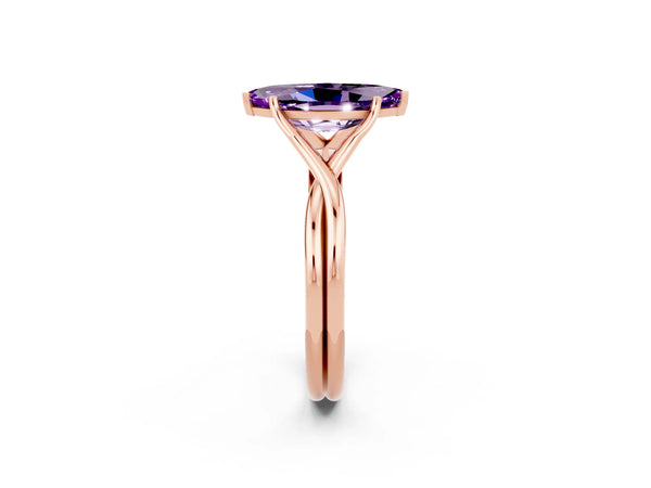 Rose gold Marquise Cut Amethyst Solitaire Twist Band Prong Setting Ring