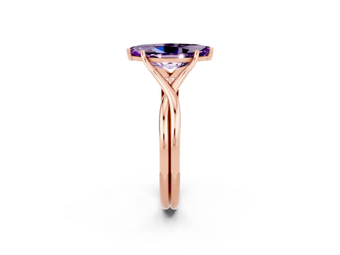 Rose gold Marquise Cut Amethyst Solitaire Twist Band Prong Setting Ring_38