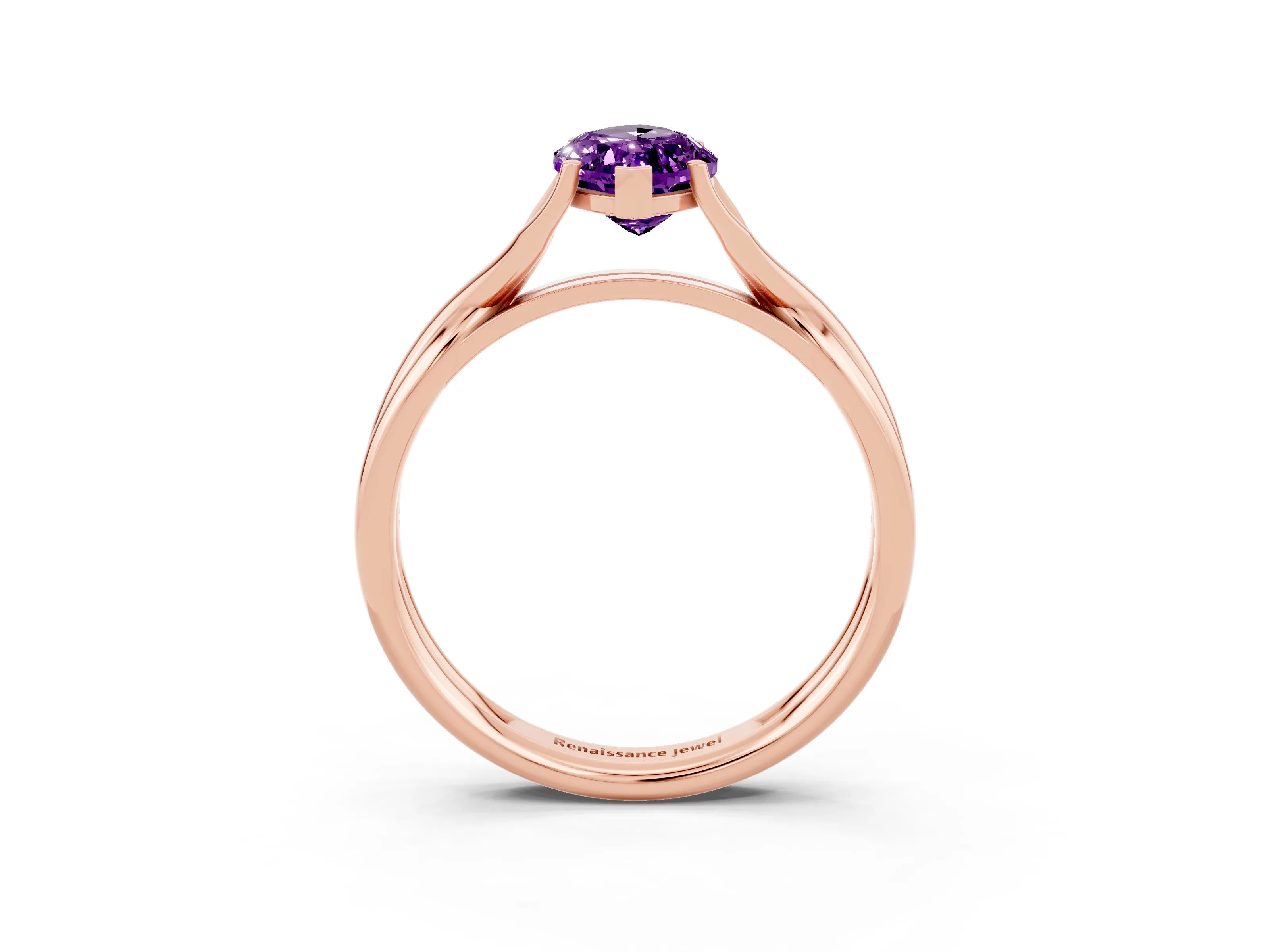 Rose gold Marquise Cut Amethyst Solitaire Twist Band Prong Setting Ring_39