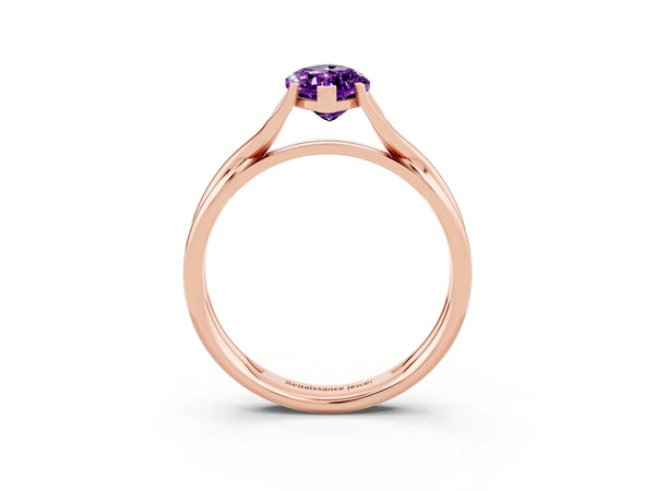 Rose gold Marquise Cut Amethyst Solitaire Twist Band Prong Setting Ring
