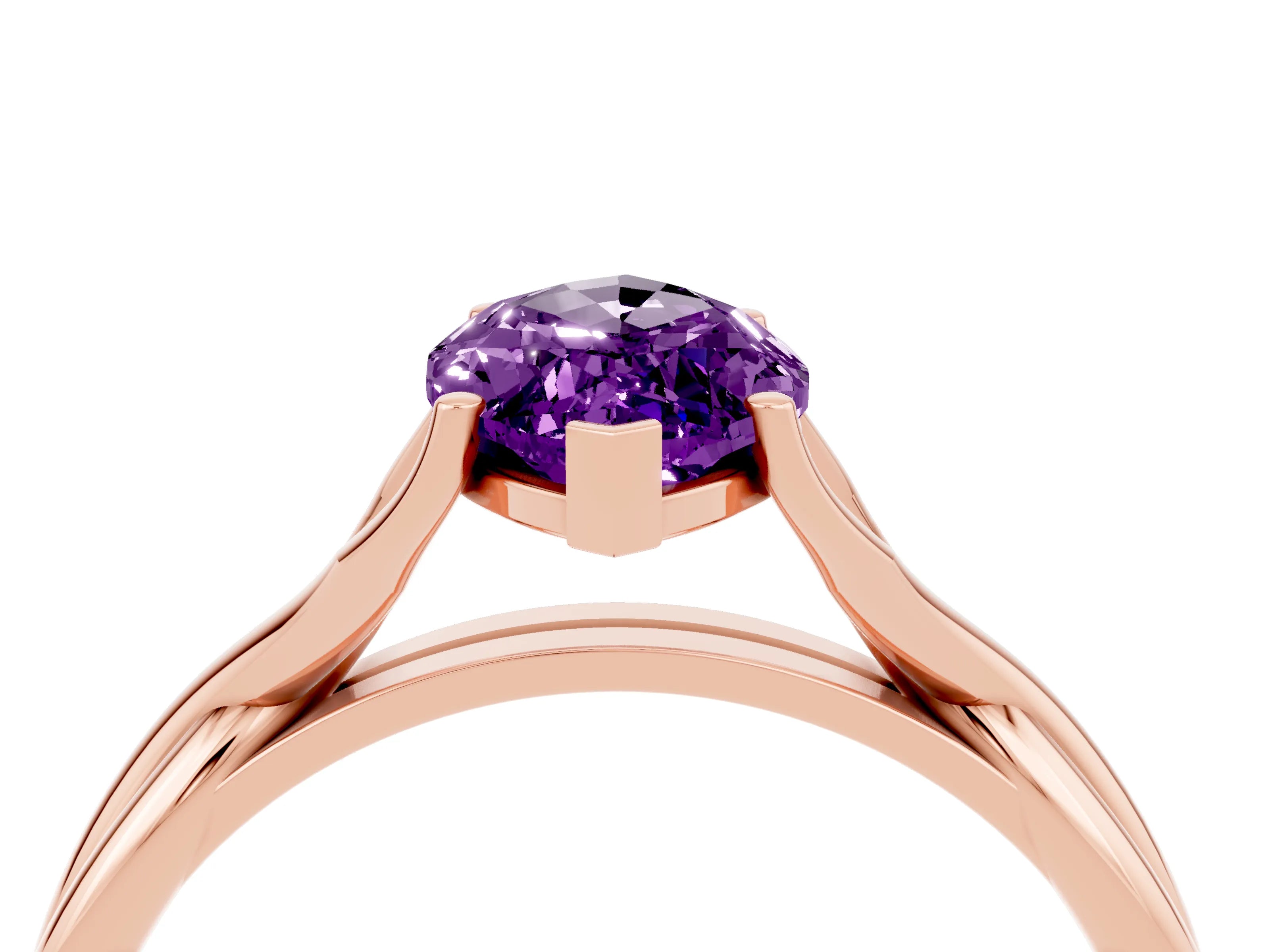 Rose gold Marquise Cut Amethyst Solitaire Twist Band Prong Setting Ring_40
