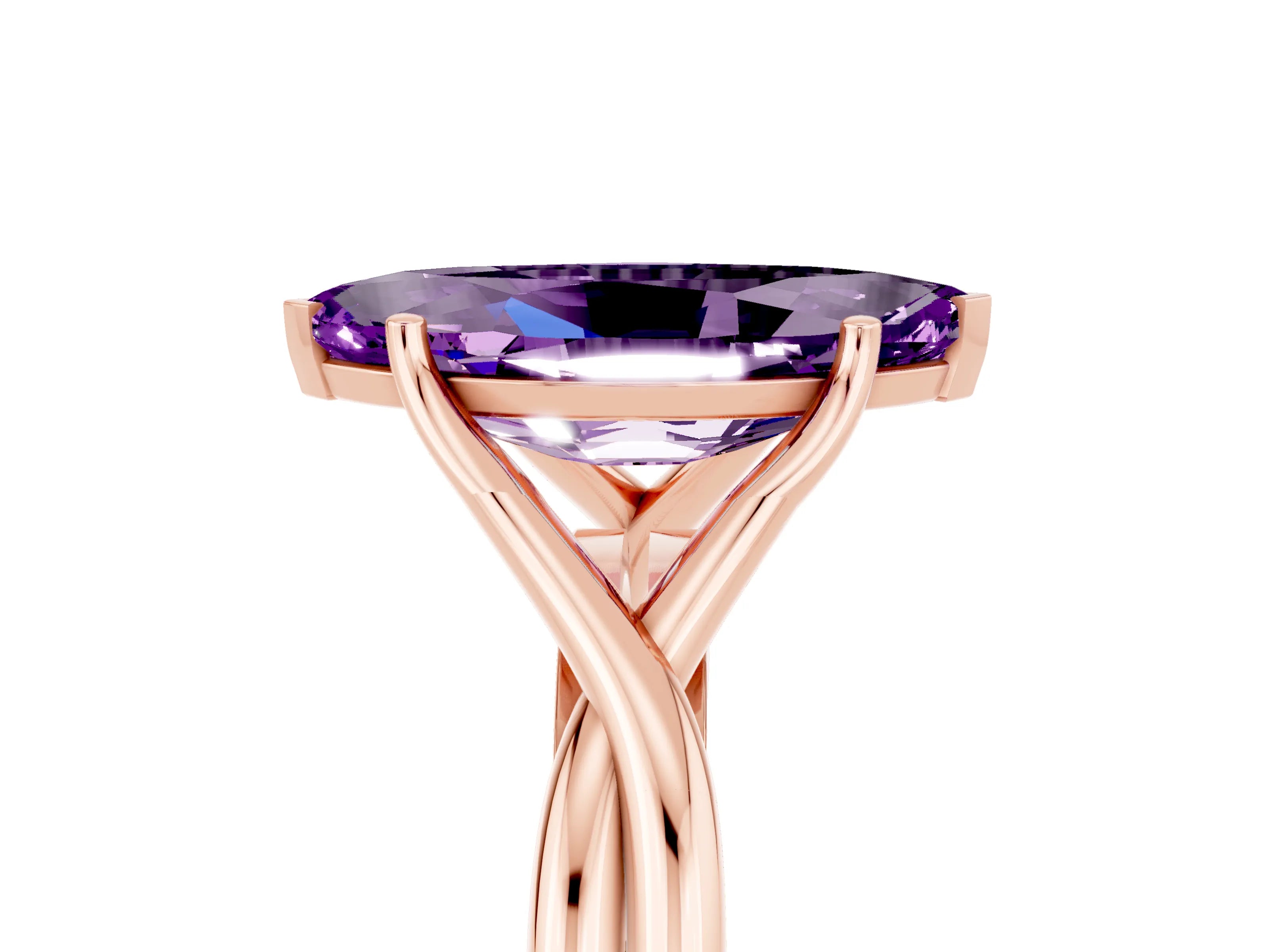 Rose gold Marquise Cut Amethyst Solitaire Twist Band Prong Setting Ring_41